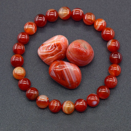 Bracelet en Perles - NaturalStoneBracelet™ - Agate à rayures rouges